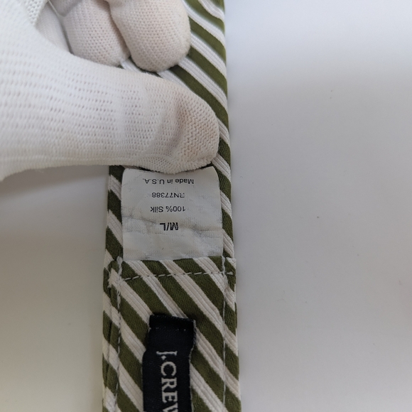 Silk J Crew Green and White Striped Belt with Silver Buckle - Picture 3 of 4